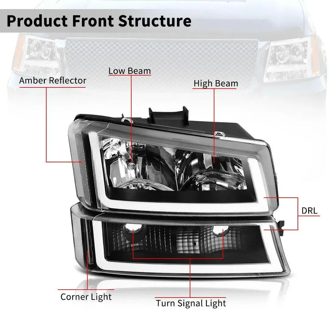 Headlights Assembly Fits 2003-2006 Chevy Silverado Avalanche 1500 2500 Headlights Assembly Fits 2003-2006 Chevy Silverado Avalanche 1500 2500