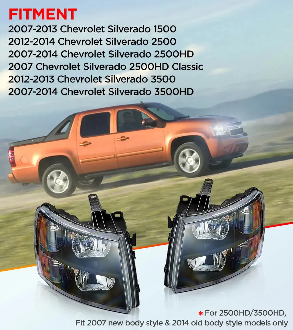 2007-2013 Chevy Silverado 1500 / 2007-2014 Silverado 2500 3500 Headlight Assembly | Hawkglow