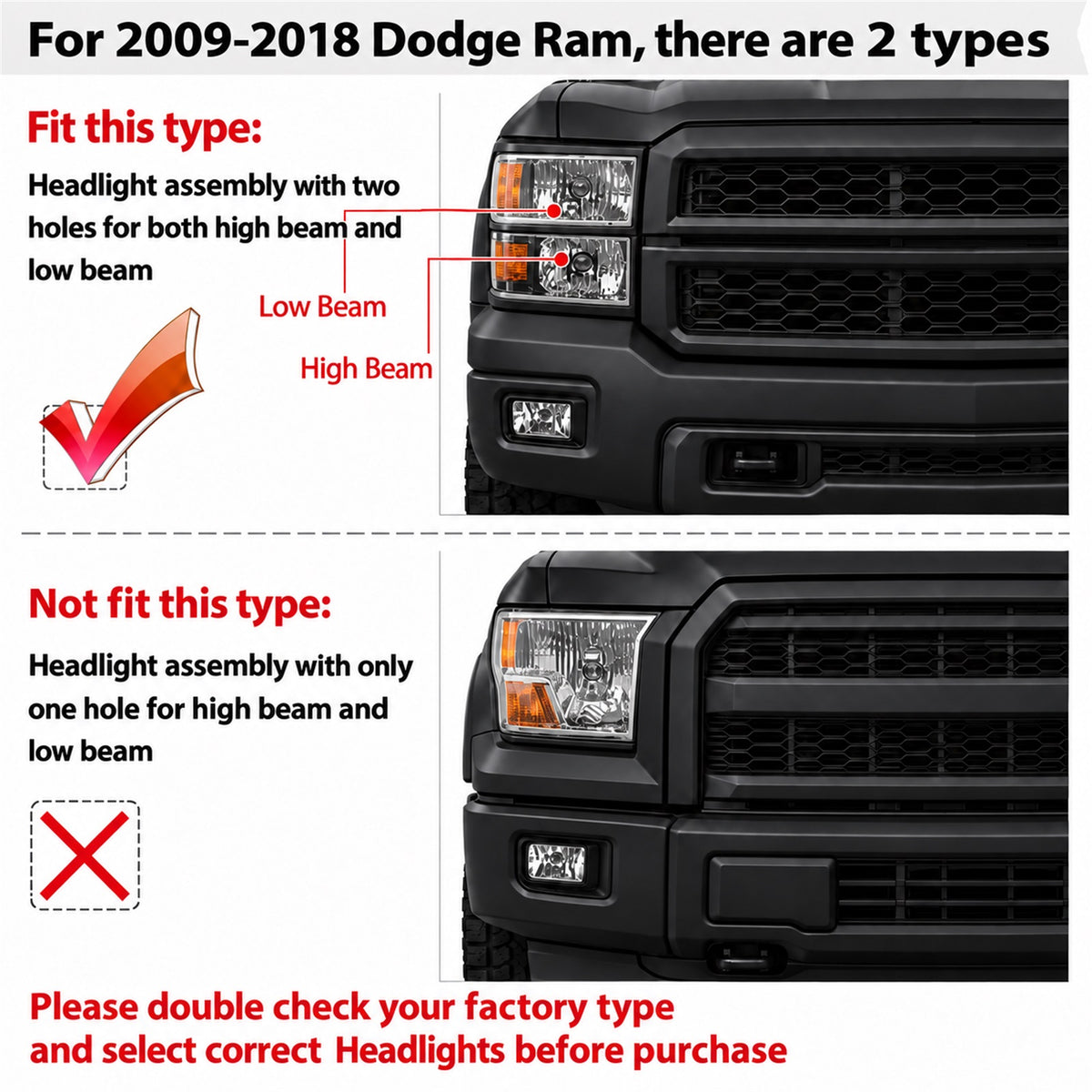 For 2009-2018 Dodge Ram Headlight Assembly Pair
