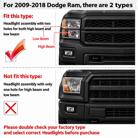 For 2009-2018 Dodge Ram Headlight Assembly Pair