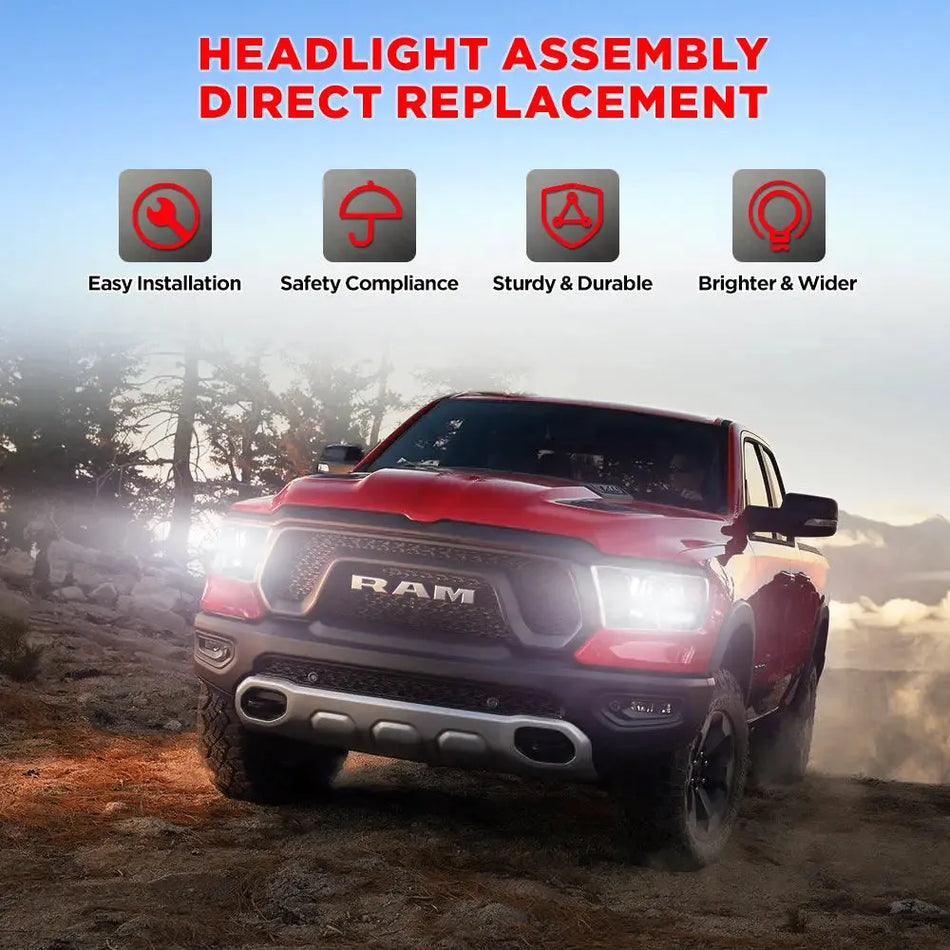 For 2009-2018 Dodge RAM Headlight Assembly Pair