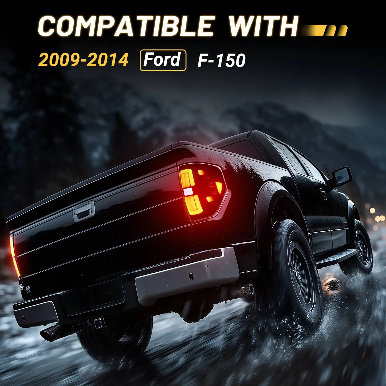 Fit for Ford F150 2009-2014 Full LED Taillights , New Upgrade Smoked Black Rear Brake Stop/Reverse Lights/Parking Lights/Turn Signal Tail Lamp (2PCS, Passenger & Driver Side) | Hawkglow