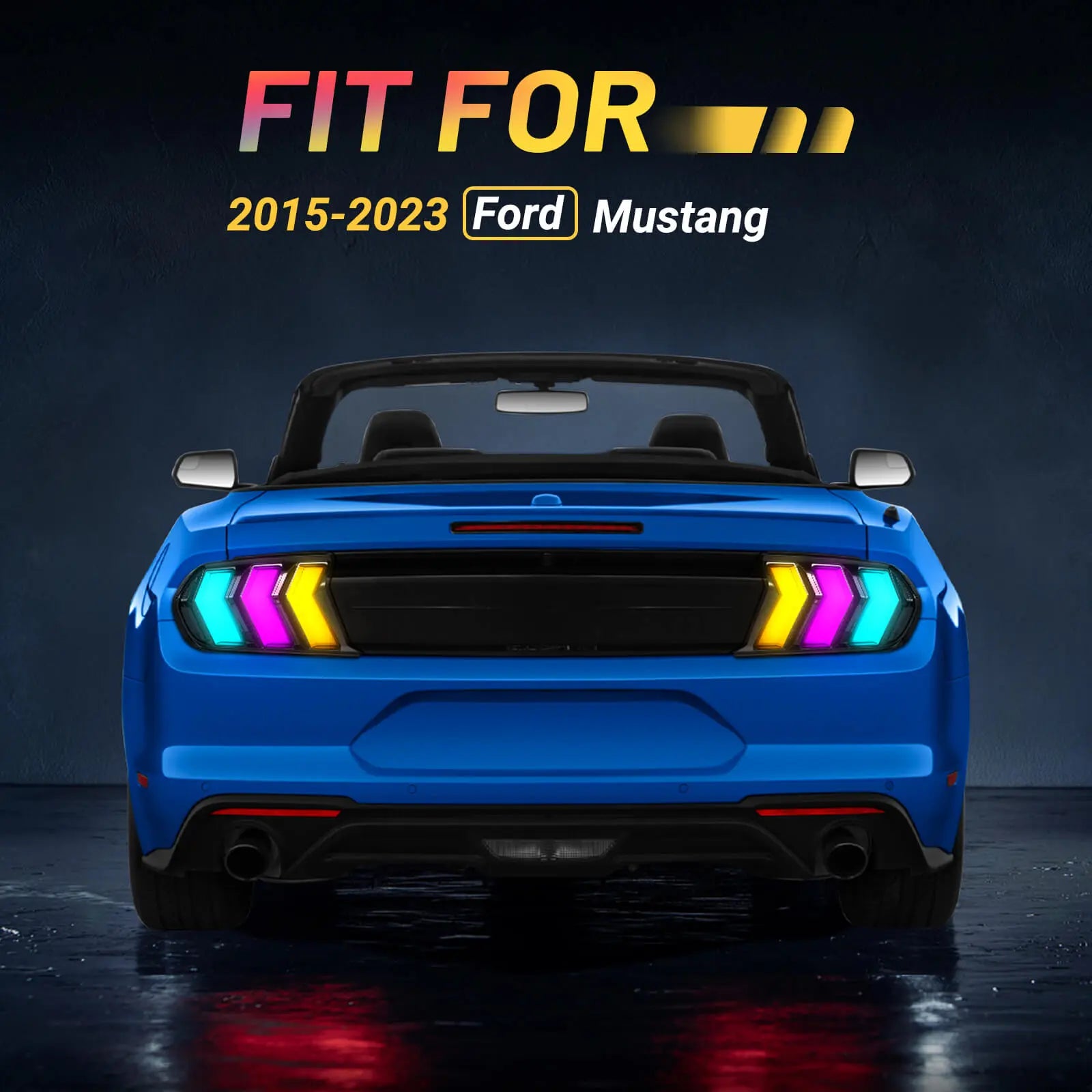 Fit For 2015-2023 Ford Mustang RGB LED Tail Light Assembly, Sequential Start-up Animation DRL Turn Signals Rear Lamp Set, 2 PCS (Driver and Passenger Side) | Hawkglow