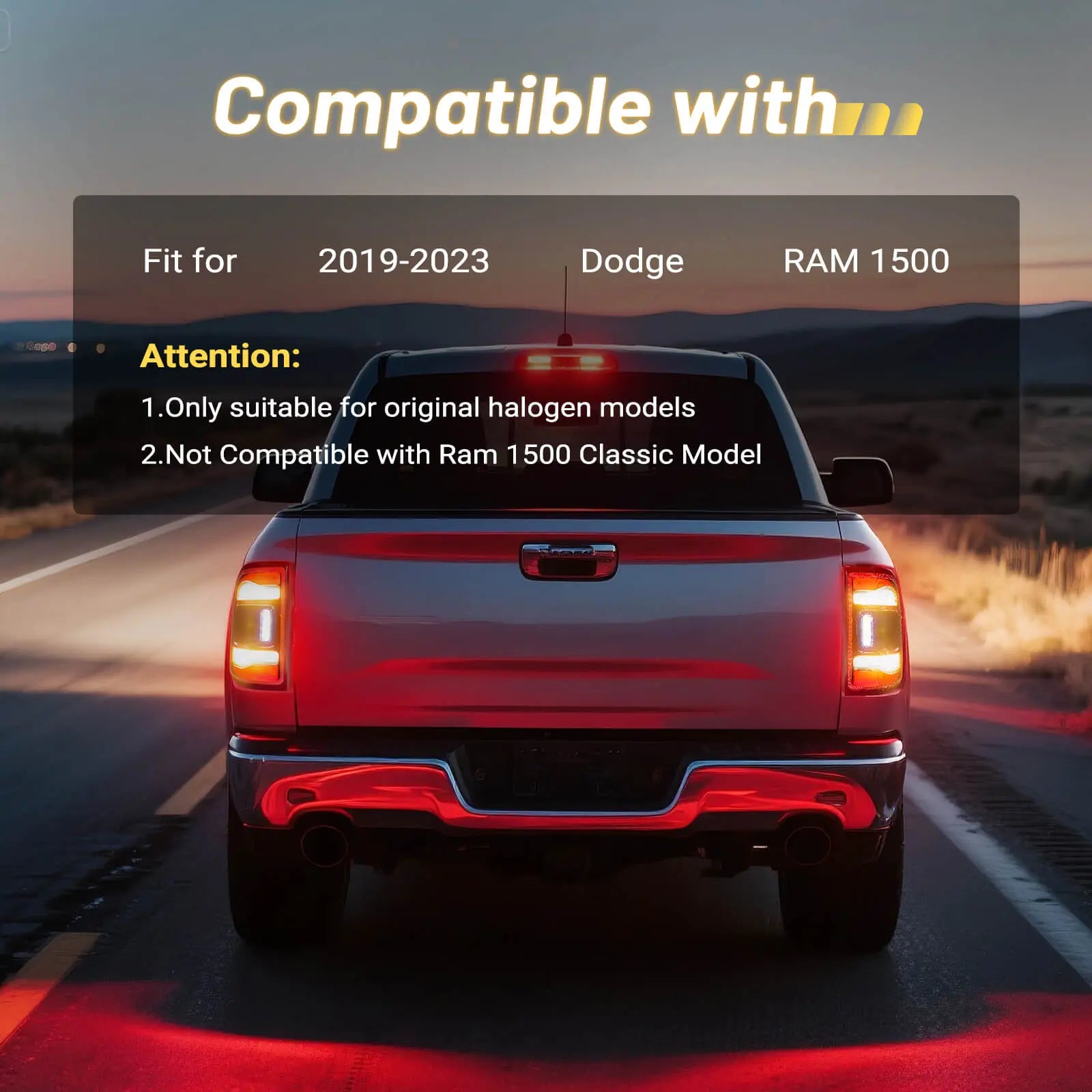 For 2019-2023 Dodge Ram 1500 LED Type Tail Light Assembly Without Blind Spot Red Lens Chrome Interior Left Driver Side Rear Light | Hawkglow
