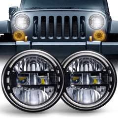 New 1000% Bright Anti-glare 7 Inch Led Headlights Round Compatible with 2007-2018 Jeep Wrangler JK JKU,1997-2006 Jeep Wrangler TJ, 2004-2006 Jeep Wrangler LJ, With 4-inch fog lights, DOT Hi/Lo Sealed Beam | Hawkglow