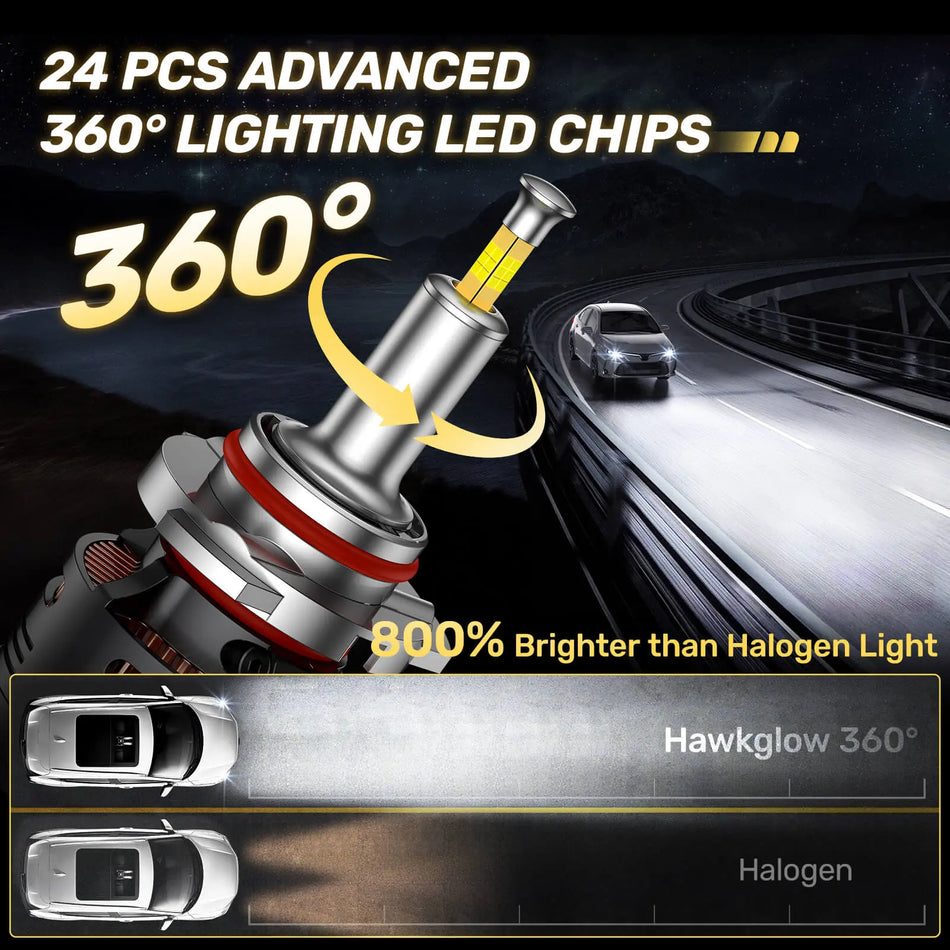 V5 High Power 130W 360° Full IIlumination 9005/HB3 6500K White 40000LM IP68 LED Headlight Bulbs 2 Pcs | Hawkglow