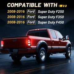 Fit for 2008-2016 Ford F250 F350 F450 LED Taillights , New Upgrade F Fashion Style, Rear Brake Stop/Reverse Lights/Running Lights/Turn Signal Tail Lamp (2PCS, Passenger & Driver Side) | Hawkglow