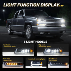 LED Headlights Assembly Headlamps Replacement Compatible with 1999-2002 Chevy Silverado 2000-2006 Chevy Suburban Tahoe DRL Turn Signal Hi/Low Beam with Bulbs (NOT FIT for GMC)