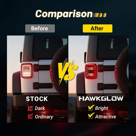 Comparison of Stock and Hawkglow Jeep JK LED Tail Lights