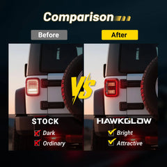 Comparison of Stock and Hawkglow Jeep JK LED Tail Lights