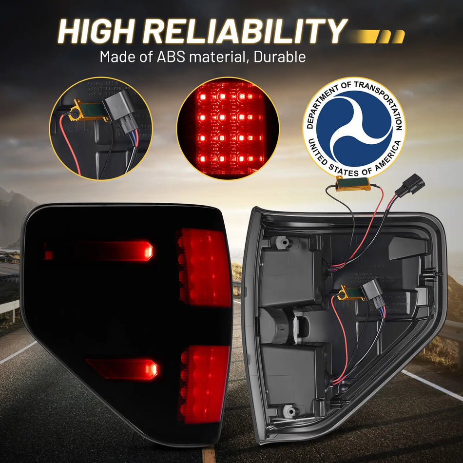 For 2009-2014 Ford F-150 Smoked LED Tail Light Assembly Pair
