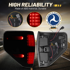 Fit For Ford 2009-2014 F-150 LED Tail Lights Assembly, Smoked Lens Tail Lights Truck Rear Lamp Black | Hawkglow