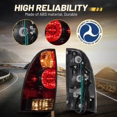 Tail Light Rear Lamp Compatible With 2005-2015 Toyota Tacoma Pickup Driver and Passenger Side LED Lens Taillights Brake Signal Assembly with Bulb and Harness | Hawkglow