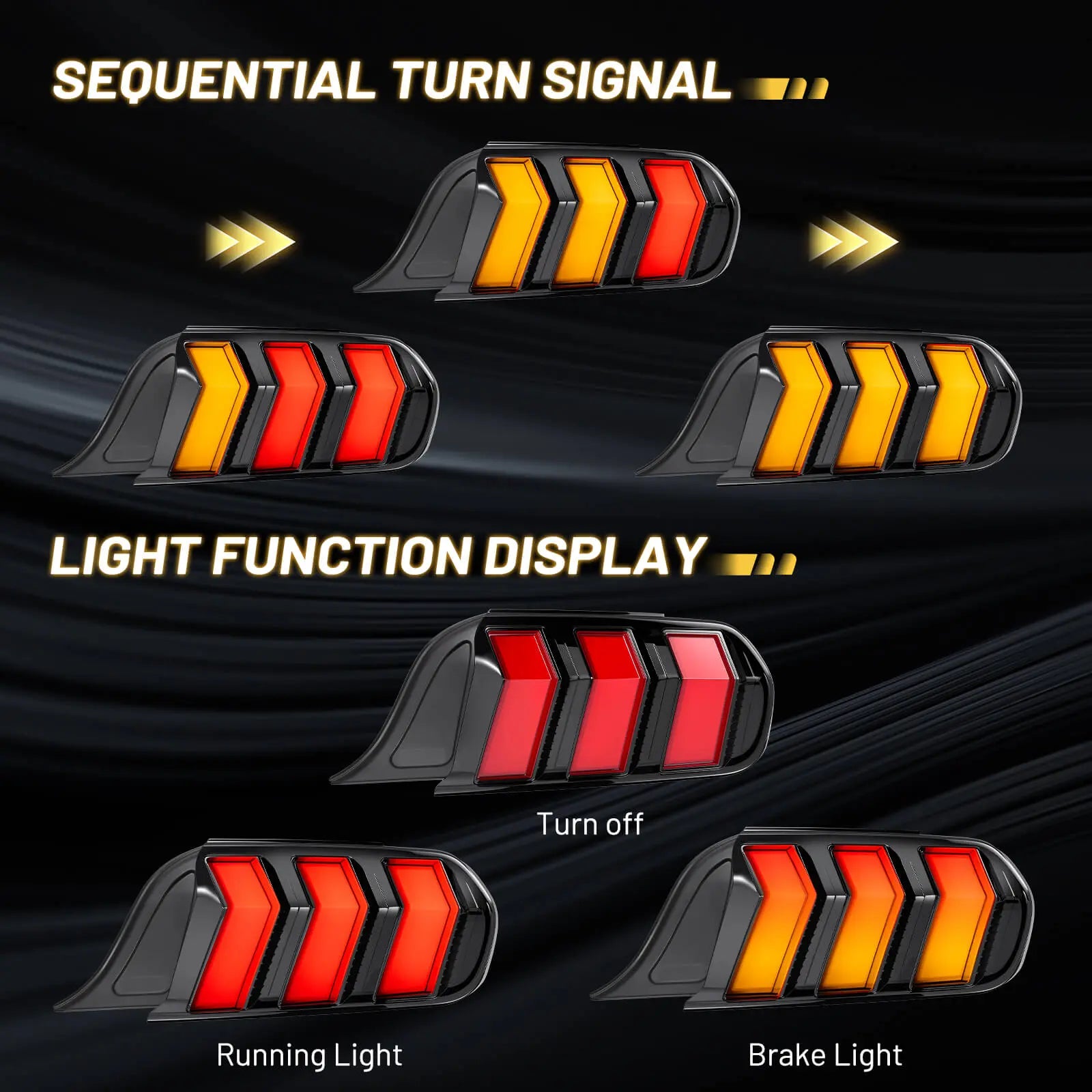Fit For 2015-2023 Ford Mustang LED Tail Lights Assembly、Rear Brake Lamp w/Sequential Signal Light、Rear Brake Lamp Red, 2 PCS (Driver and Passenger Side) | Hawkglow
