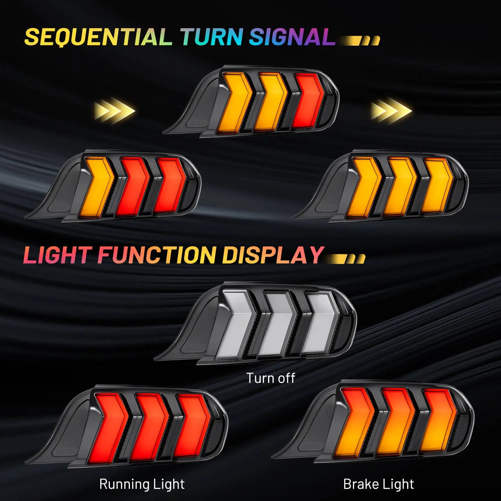 Fit For 2015-2023 Ford Mustang RGB LED Tail Light Assembly, Sequential Start-up Animation DRL Turn Signals Rear Lamp Set, 2 PCS (Driver and Passenger Side) | Hawkglow