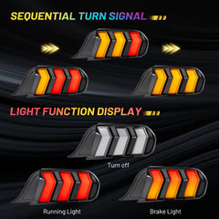 Fit For 2015-2023 Ford Mustang RGB LED Tail Light Assembly, Sequential Start-up Animation DRL Turn Signals Rear Lamp Set, 2 PCS (Driver and Passenger Side) | Hawkglow
