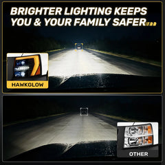 600% Bright LED Headlights Assembly, Fit For 2007-2013 Chevy Silverado 1500, 2007-2014 Chevy Silverado 2500 3500 2500HD 3500HD, DRL/Turn Signal/Side Maker/Low Beam w/ Bulbs (NOT for GMC) | Hawkglow