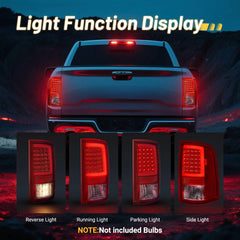 For 2009-2018 Dodge Ram 1500 2500 3500 Red Clear LED Tube Tail Lights Brake Lamps Assembly Left+Right | Hawkglow