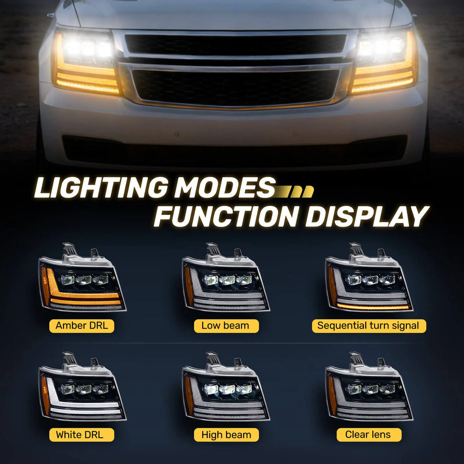 For 2007-2014 Chevy Tahoe LED Headlights Assembly Pair