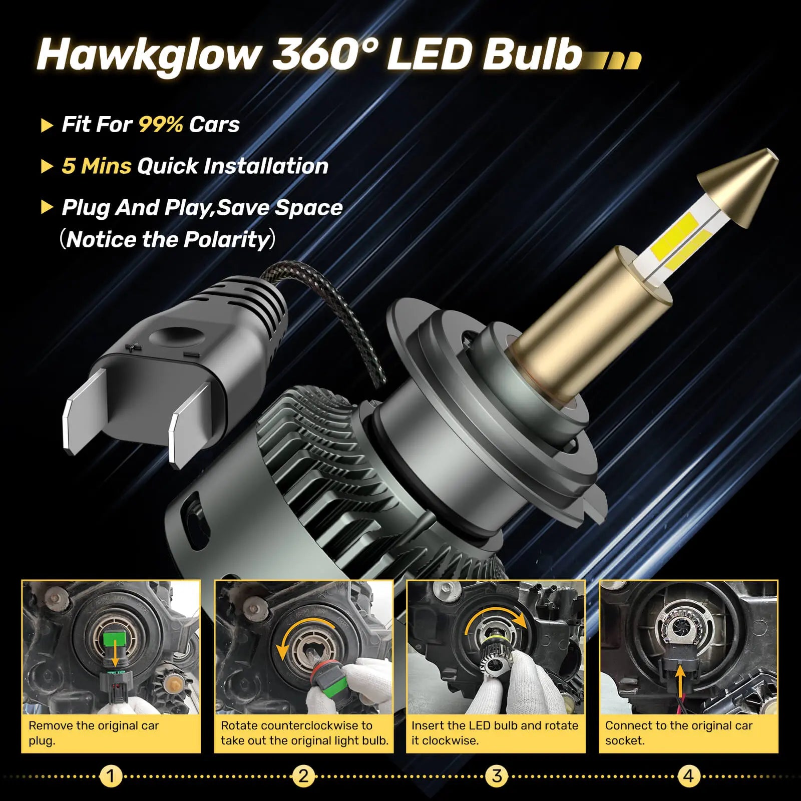 RD09 Bullet 130W 360° Full IIlumination H7 6500K White 40000LM IP68 LED Headlight Bulbs 2 Pcs | Hawkglow