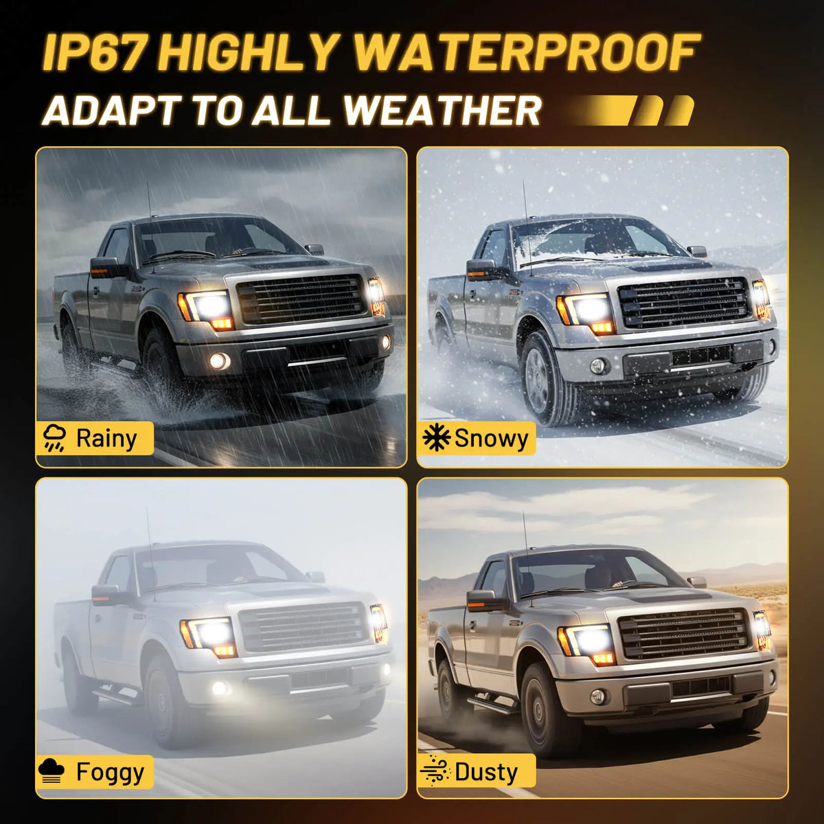 The IP67-rated housing of this 2010 f150 headlight assembly ensures it remains fully sealed and reliable in rainy, snowy, foggy, and dusty conditions.