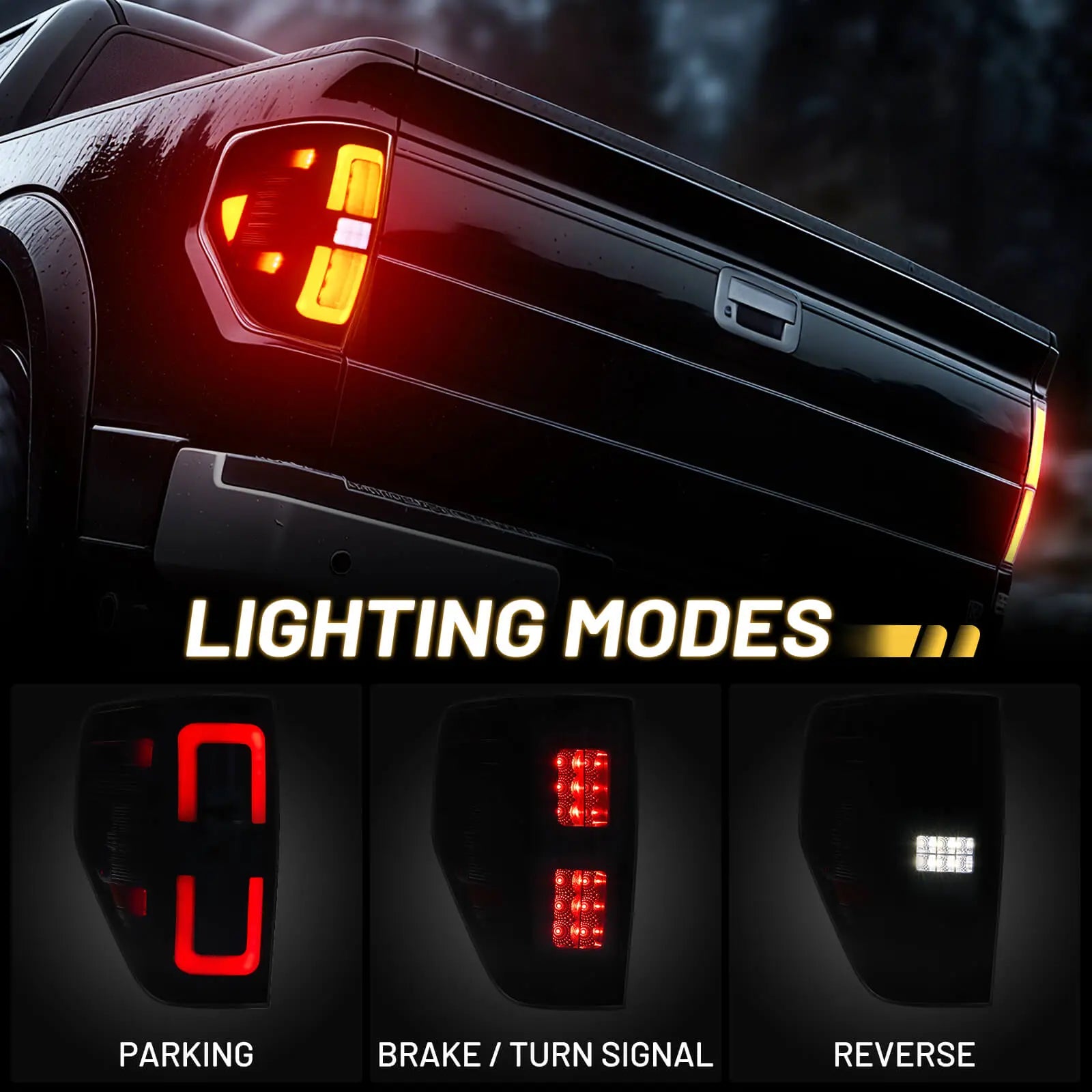 Fit for Ford F150 2009-2014 Full LED Taillights , New Upgrade Smoked Black Rear Brake Stop/Reverse Lights/Parking Lights/Turn Signal Tail Lamp (2PCS, Passenger & Driver Side) | Hawkglow