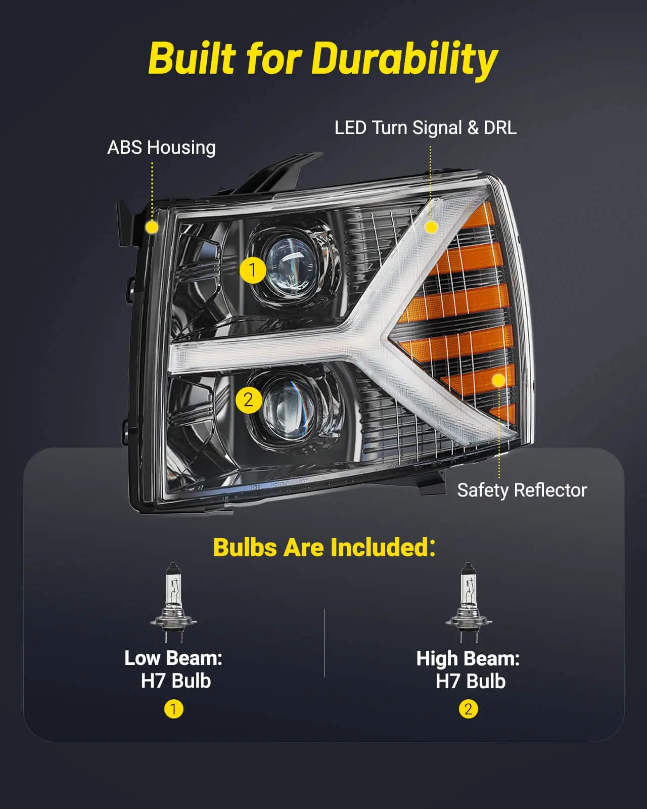 Headlights assembly for Chevy Silverado 1500 2500 HD 3500 HD 2007-2013, Headlight Assembly Pair with LED DRL Turn Signal & Clear Lens, Anti-Glare & Wateproof Head Light Assembly Set, Black | Hawkglow