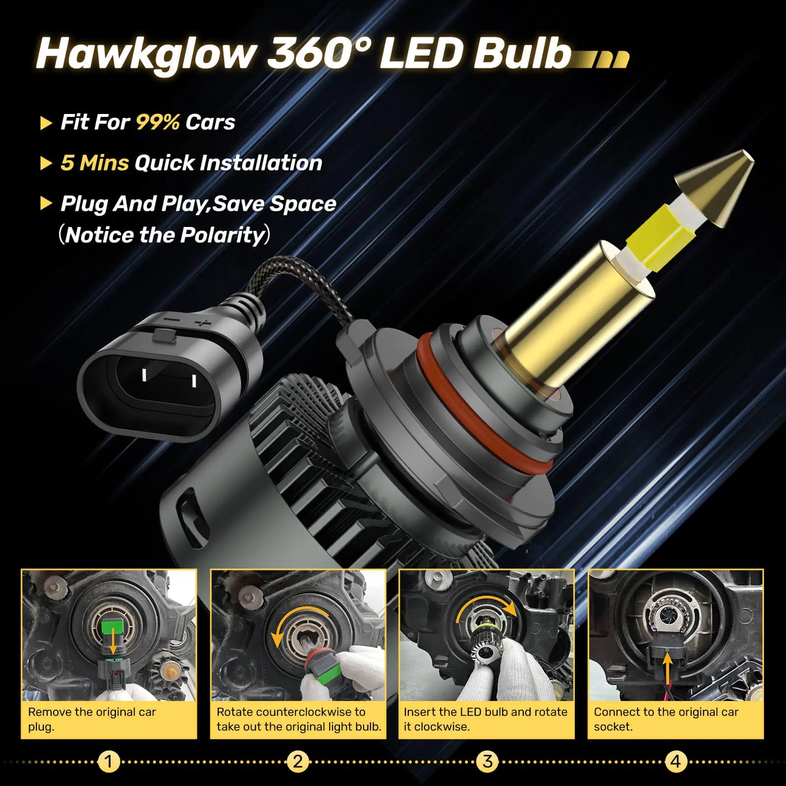 RD09 Bullet 130W 360° Full IIlumination 9005/HB3 6500K White 40000LM IP68 LED Headlight Bulbs 2 Pcs | Hawkglow