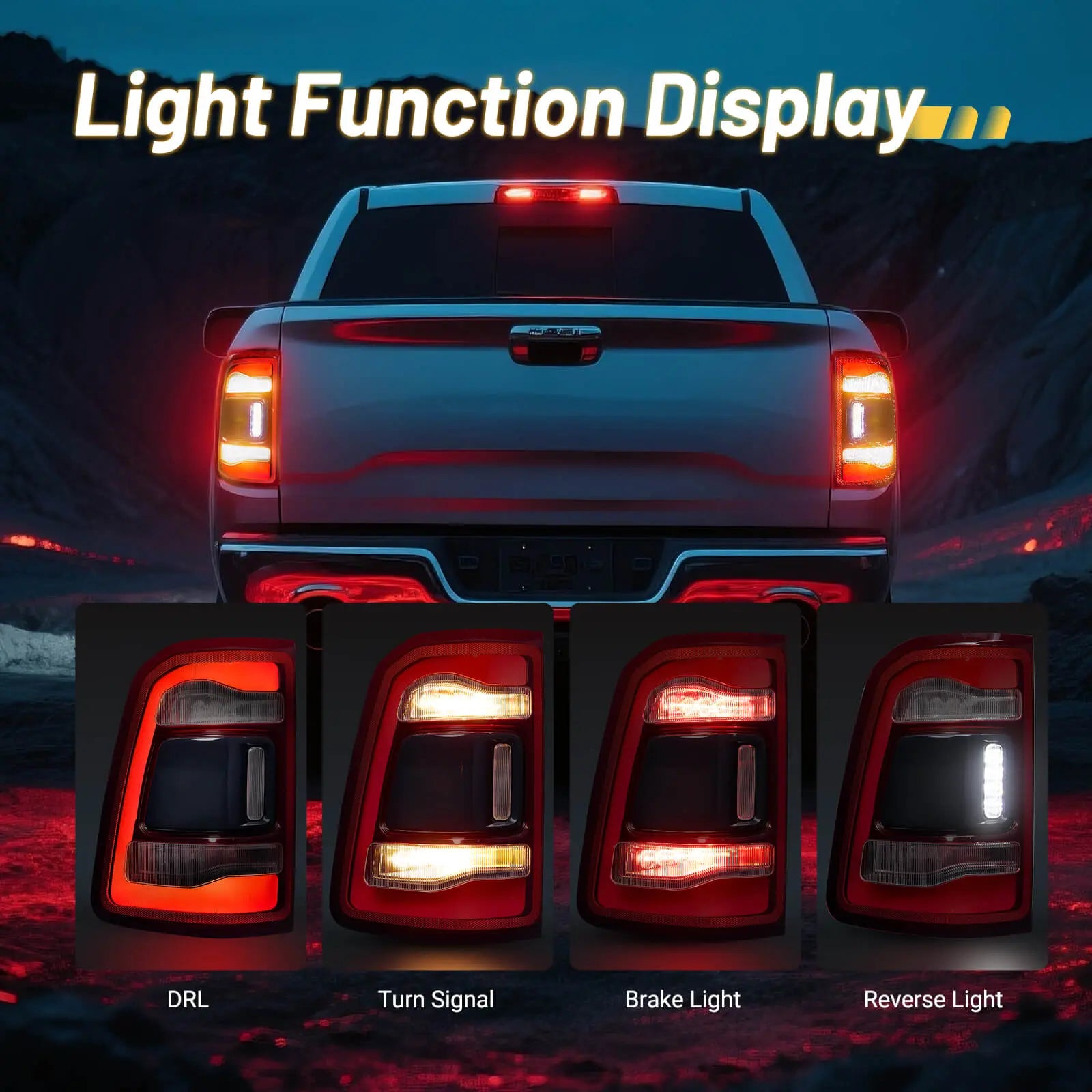 For 2019-2023 Dodge Ram 1500 LED Type Tail Light Assembly Without Blind Spot Red Lens Chrome Interior Left Driver Side Rear Light | Hawkglow