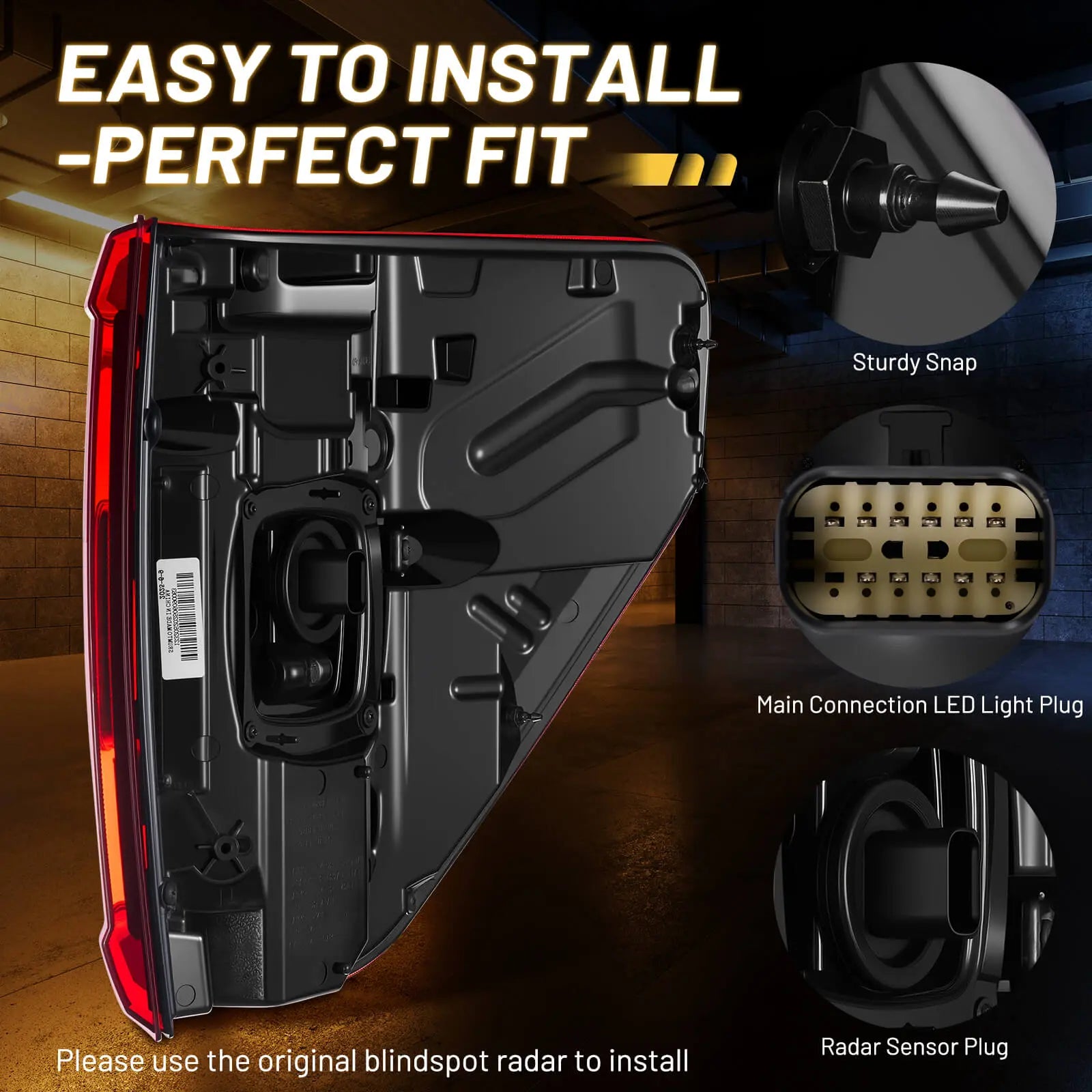 Fit For 2021-2023 Ford F150 LED Tail Light Assembly w/Blind Spot, Left Driver Side Taillight Rear Brake Lamp (Module NOT Included) | Hawkglow