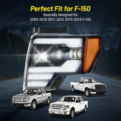 Fit for Ford F150 2009-2014, Full LED Headlight with 5 Light Modes & Perfect Beam Pattern, IP67 Waterproof & Plug-N-Play Projector Headlight | Hawkglow