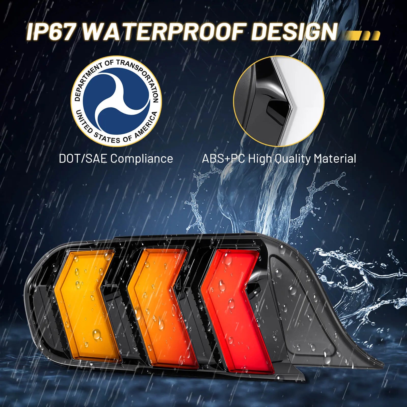 Fit For 2015-2023 Ford Mustang LED Tail Lights Assembly、Rear Brake Lamp w/Sequential Signal Light、Black Housing Clear Lens, 2 PCS (Driver and Passenger Side) | Hawkglow