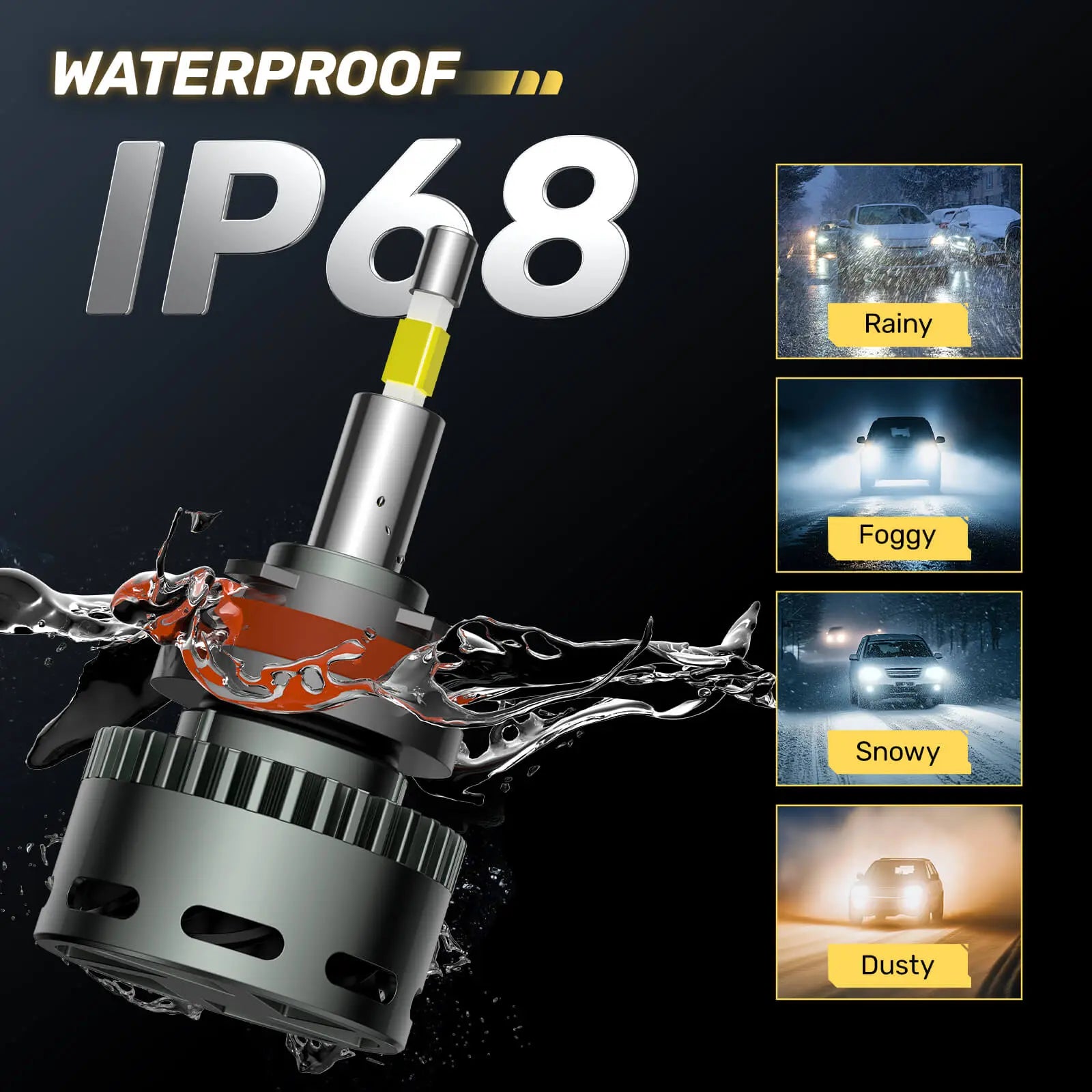 RD09 Flat Head 130W 360° Full IIlumination H11/H8/H9 6500K White 40000LM IP68 LED Headlight Bulbs 2 Pcs | Hawkglow