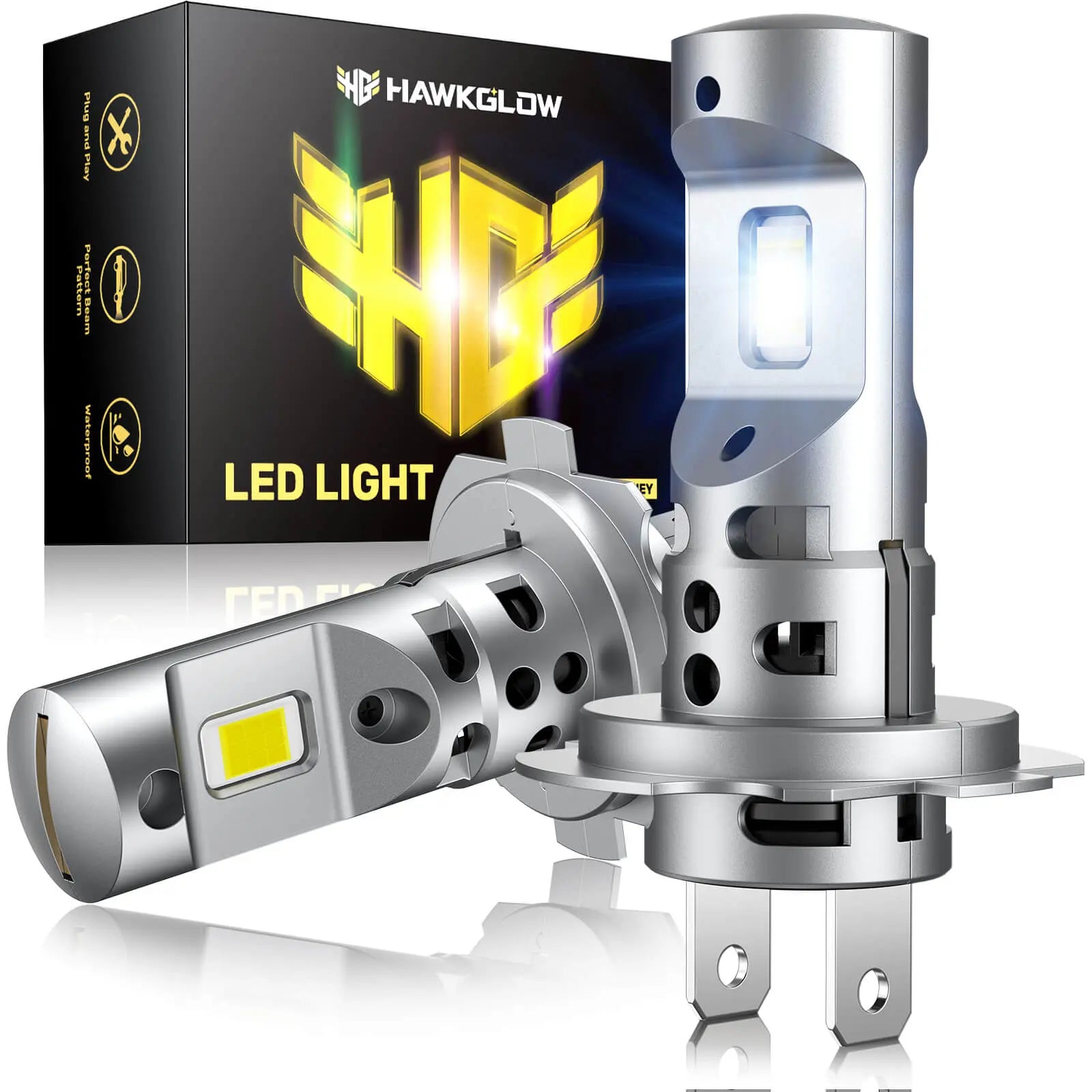 M9F 9005/HB3 9006/HB4 H11/H8/H9 H7 70W 6500K White 20000LM IP68 LED Headlight Bulbs 2 Pcs | Hawkglow Perfect Fit Design