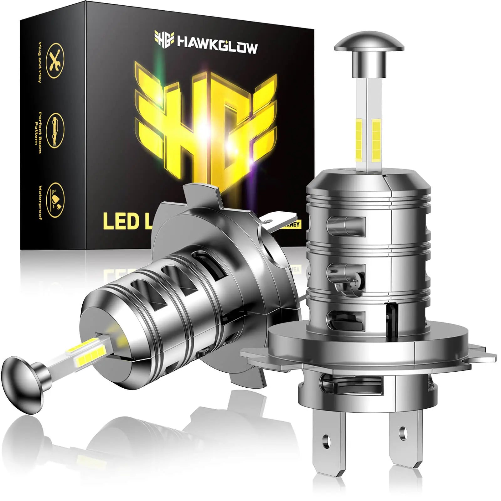 T6F 9005/HB3 9006/HB4 H11/H8/H9 H7 60W 6500K White 20000LM IP68 LED Headlight Bulbs 2 Pcs | Hawkglow 360° Full lIlumination