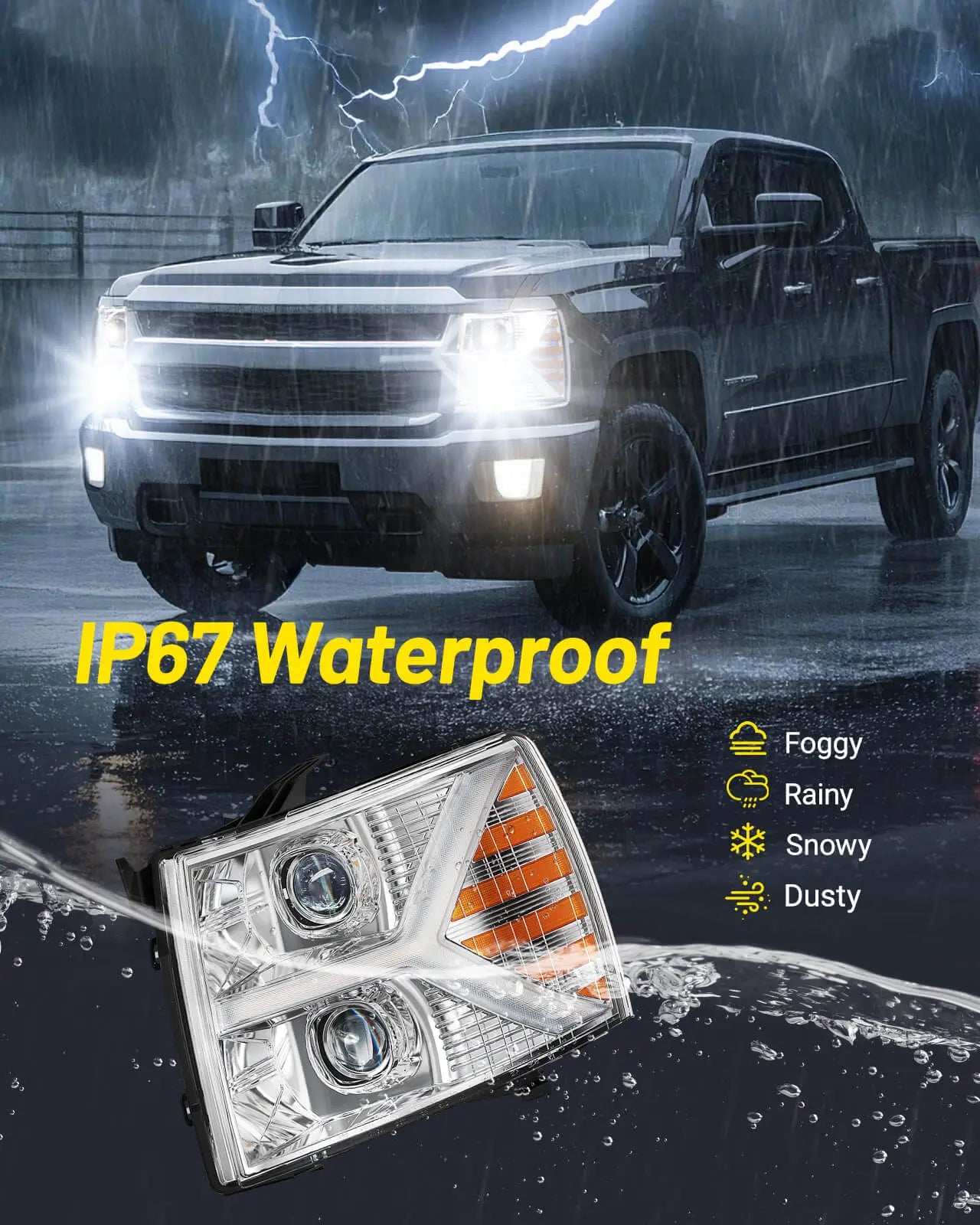 Headlights assembly for Chevy Silverado 1500 2500 HD 3500 HD 2007-2013, Headlight Assembly Pair with LED DRL Turn Signal & Clear Lens, Anti-Glare & Wateproof Head Light Assembly Set, Chrome | Hawkglow
