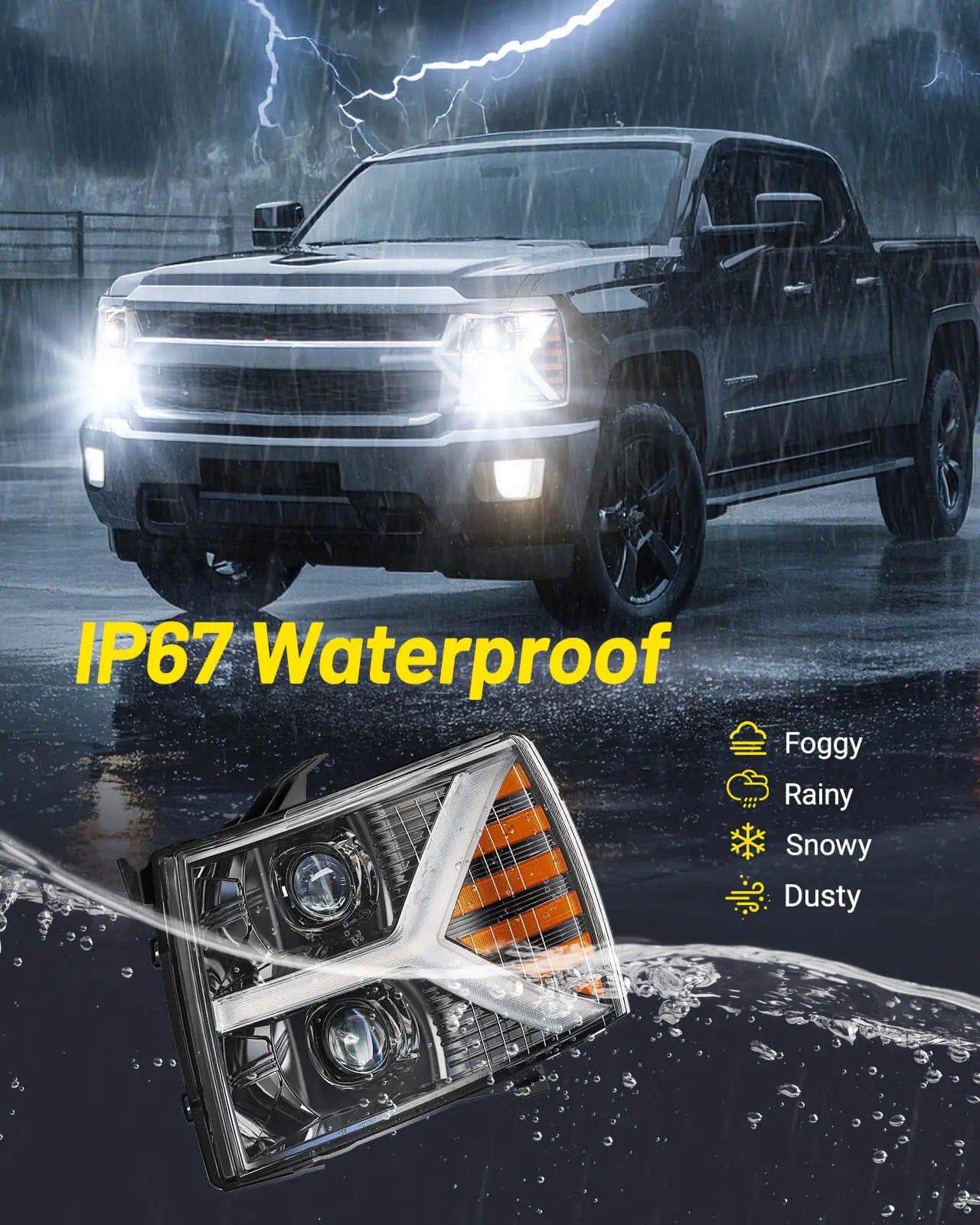 Headlights assembly for Chevy Silverado 1500 2500 HD 3500 HD 2007-2013, Headlight Assembly Pair with LED DRL Turn Signal & Clear Lens, Anti-Glare & Wateproof Head Light Assembly Set, Black | Hawkglow