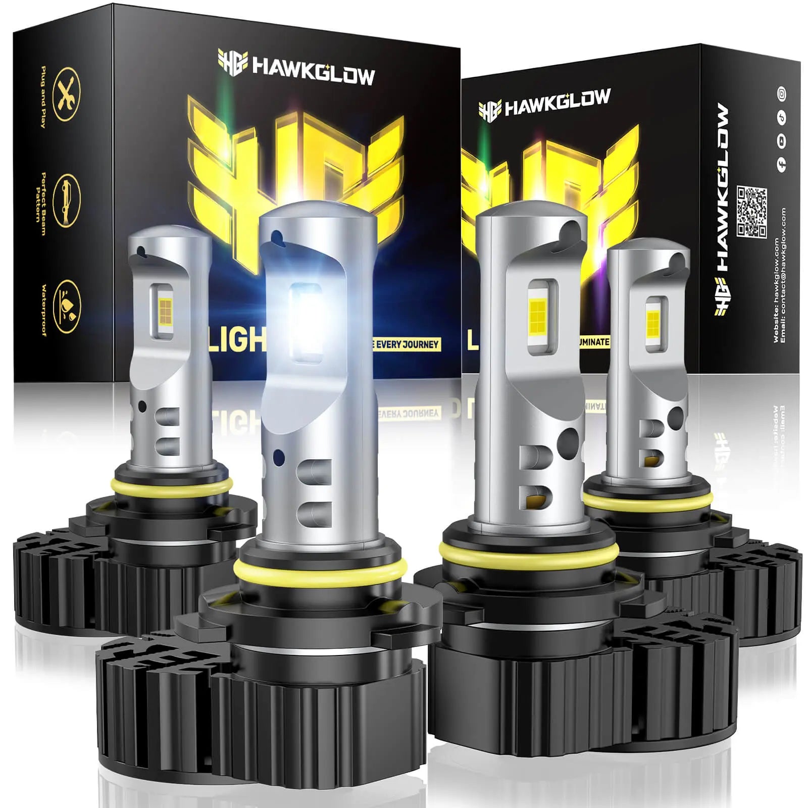 M9F 9005/HB3 9006/HB4 H11/H8/H9 H7 70W 6500K White 20000LM IP68 LED Headlight Bulbs 2 Pcs | Hawkglow Perfect Fit Design