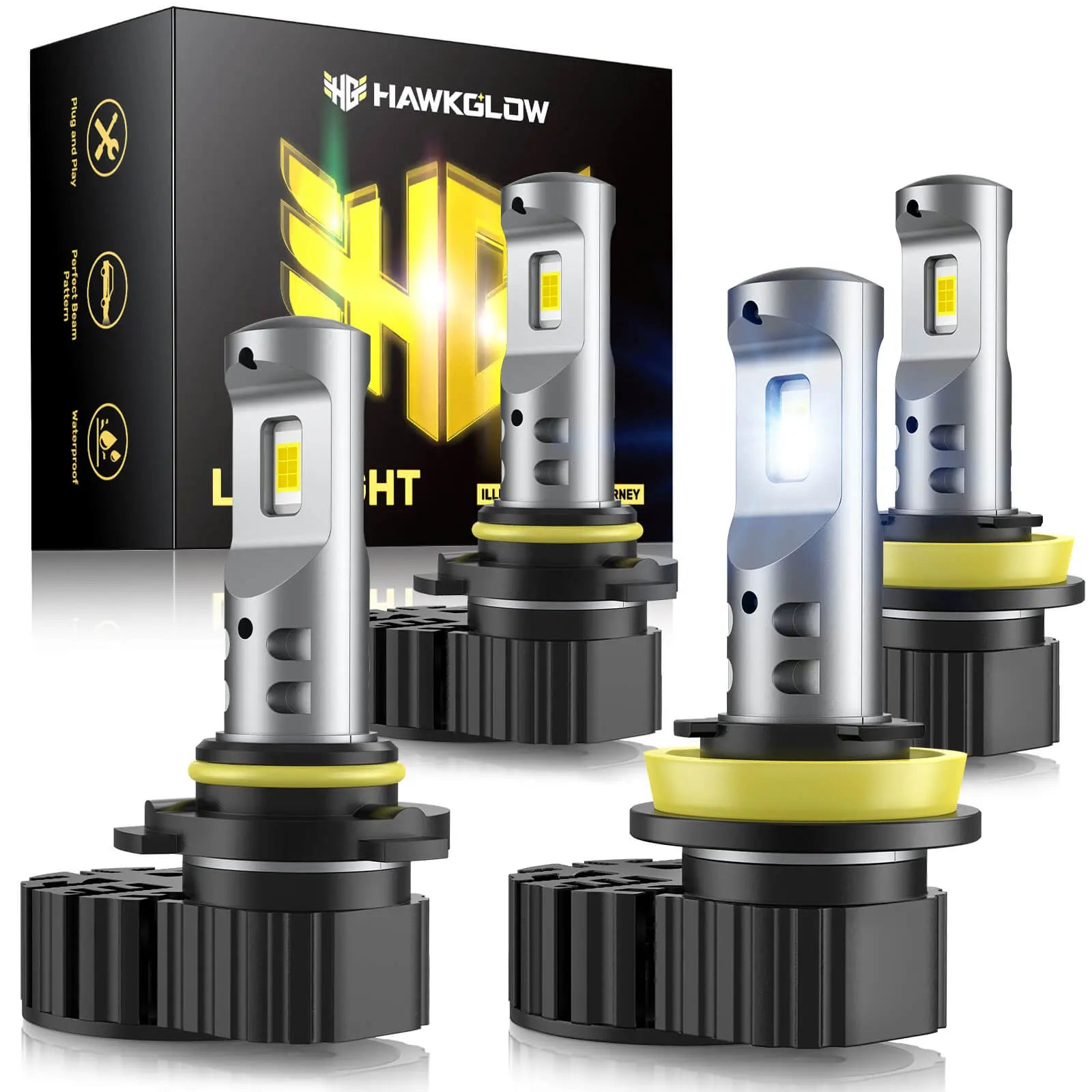 M9F 9005/HB3 9006/HB4 H11/H8/H9 H7 70W 6500K White 20000LM IP68 LED Headlight Bulbs 2 Pcs | Hawkglow Perfect Fit Design