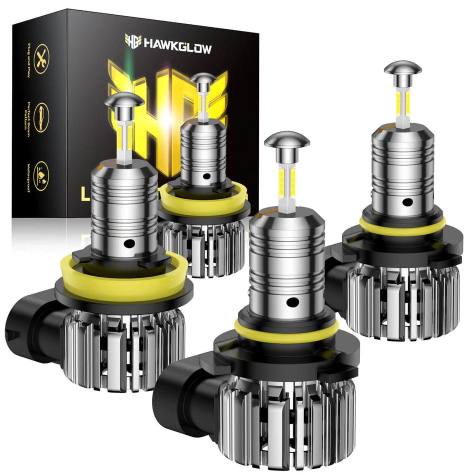 T6F 9005/HB3 H11/H8/H9 LED Headlight Bulbs 60W 360° Full Illumination 2 Pairs