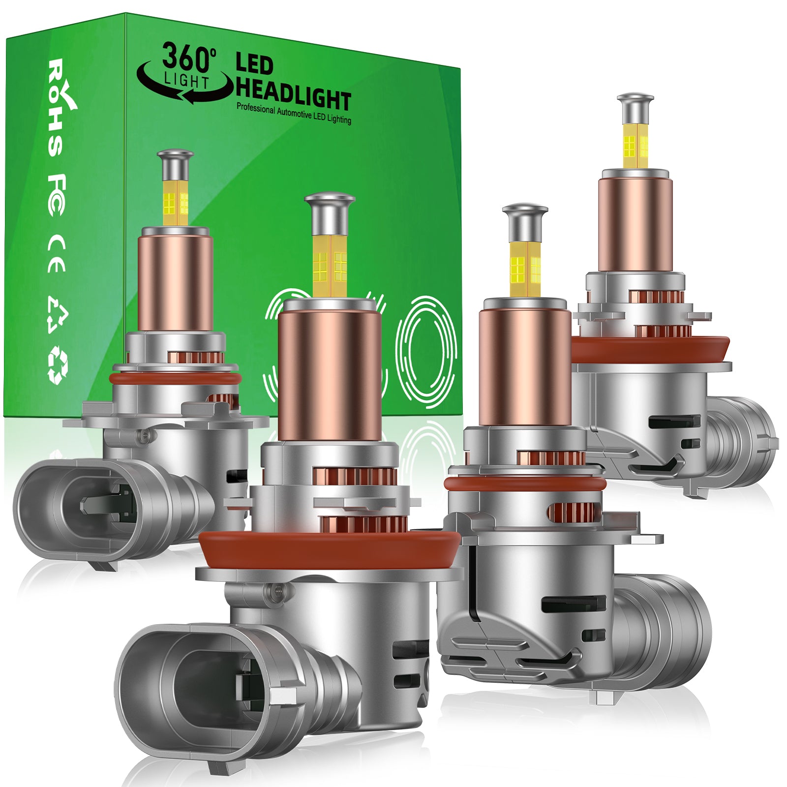 V4 9005/HB3 H11/H8/H9 80W 360°Full Illumination LED Headlight Bulbs 700% Brighter Than Halogen and 50,000Hrs Lifespan, 6500K White 24000LM, 2PCS | Hawkglow (Copy)