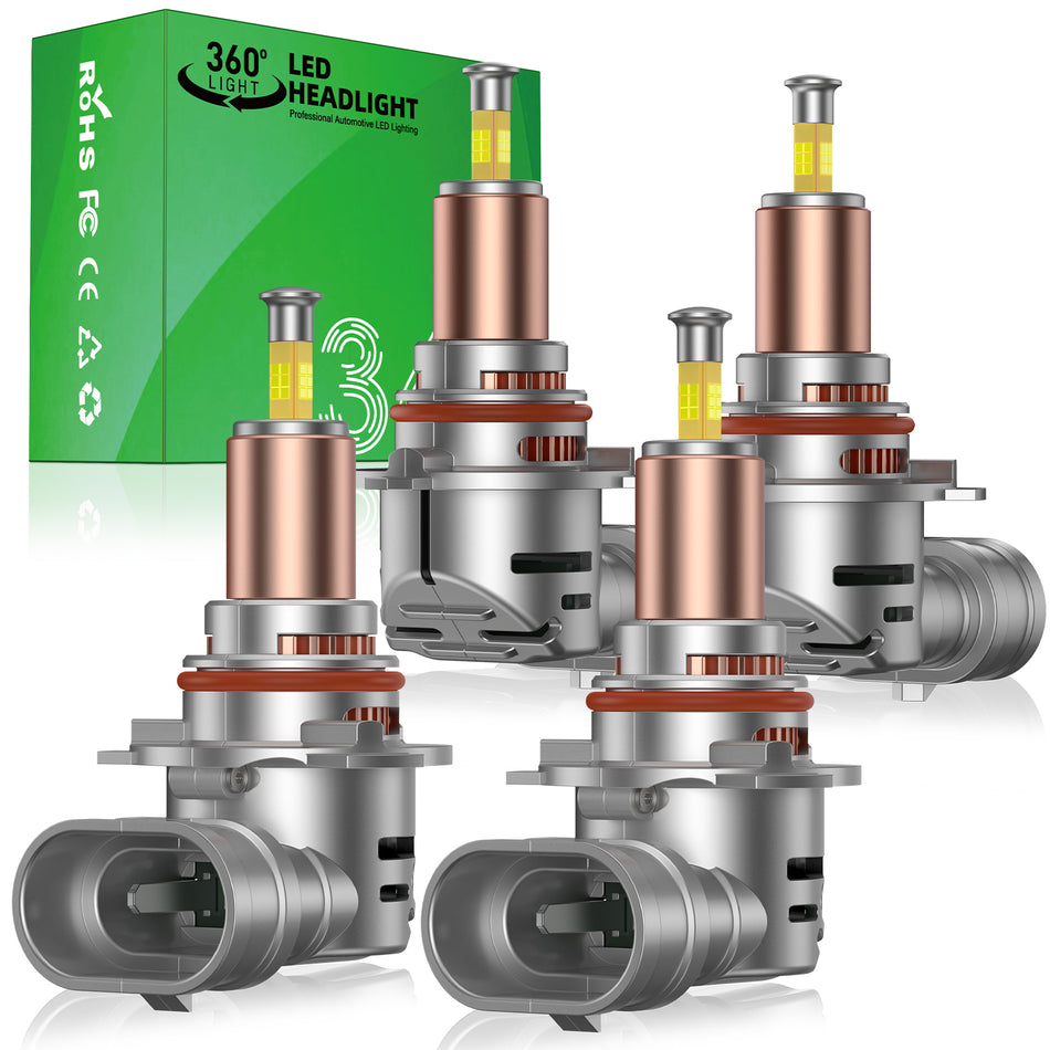 V4 9005/HB3 9006/HB4 LED Headlight Bulbs 80W 360° Full Illumination 2 Pairs