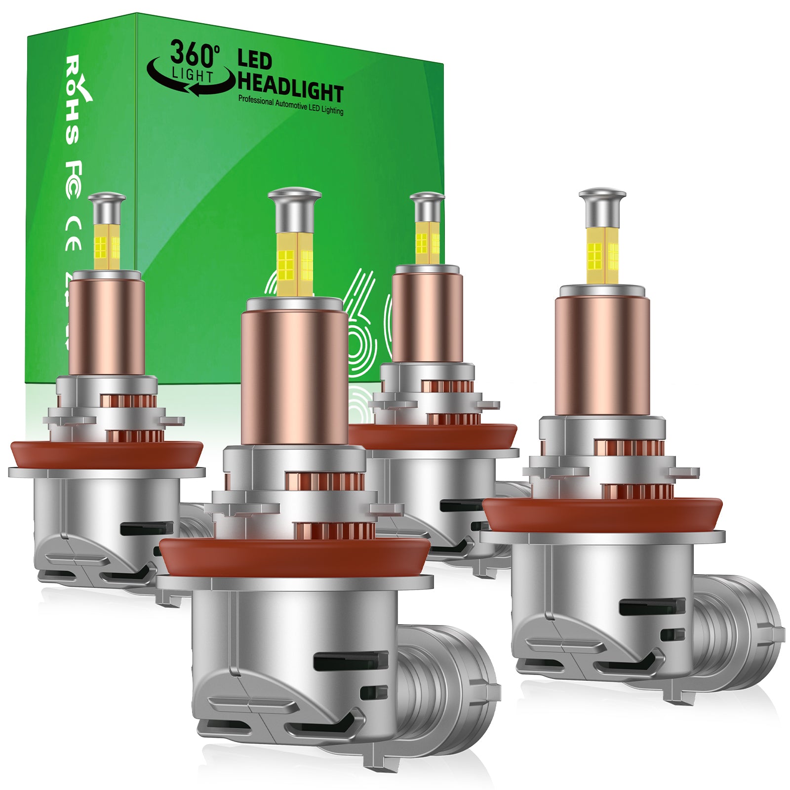 V4 9005/HB3 H11/H8/H9 80W 360°Full Illumination LED Headlight Bulbs 700% Brighter Than Halogen and 50,000Hrs Lifespan, 6500K White 24000LM, 2PCS | Hawkglow (Copy)