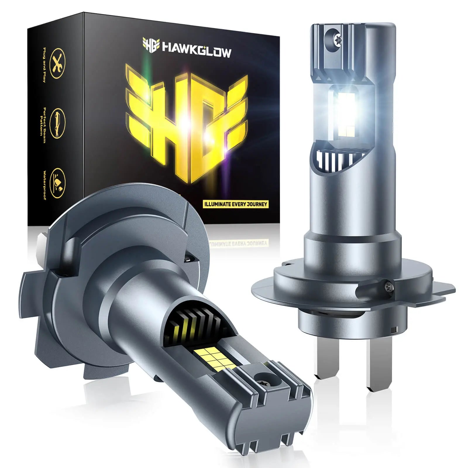 C7F H11 9005 9006 H7 IP68 32000LM 6500K White 64W LED Headlight Bulbs 2 Pcs | Hawkglow