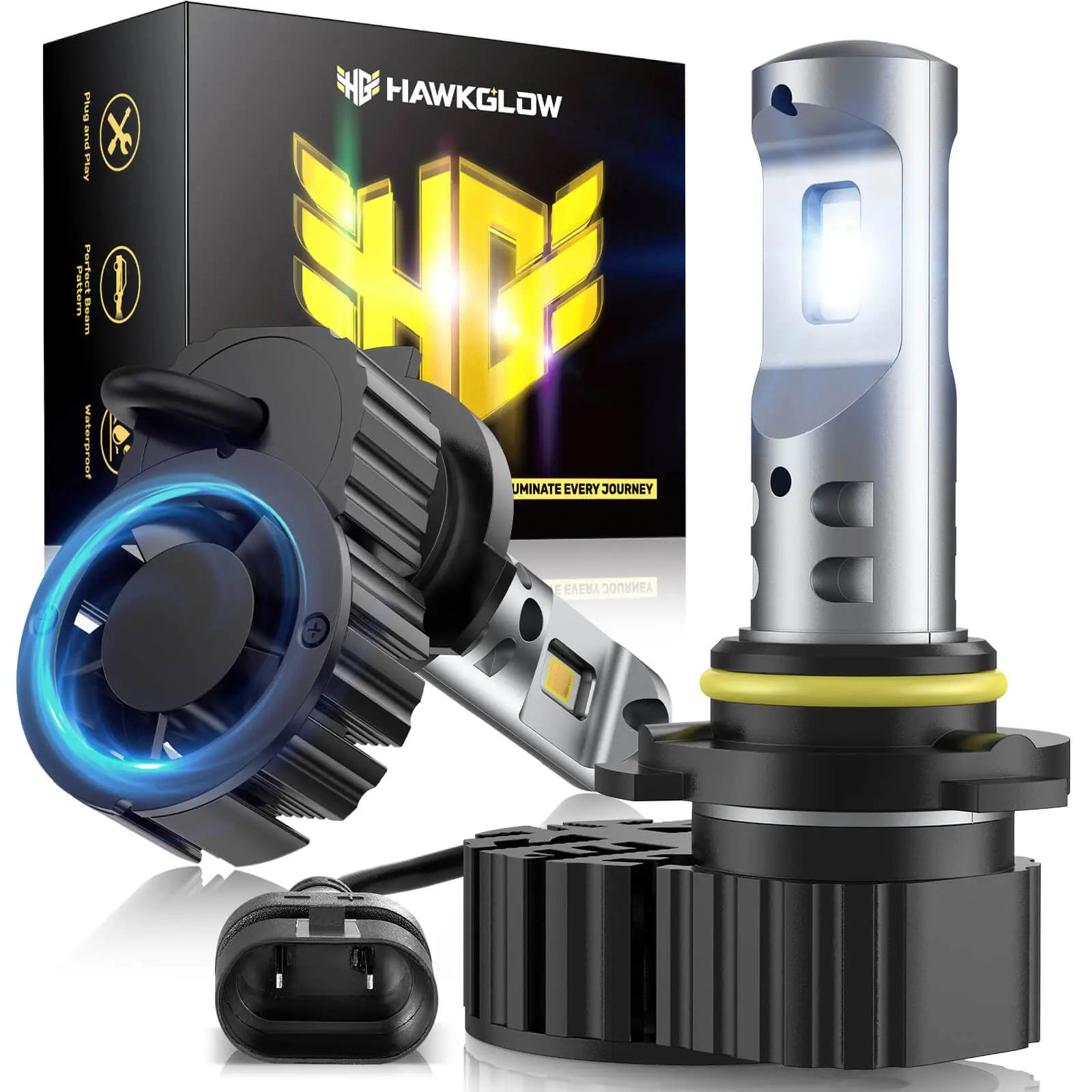 M9F 9005/HB3 9006/HB4 H11/H8/H9 H7 70W 6500K White 20000LM IP68 LED Headlight Bulbs 2 Pcs | Hawkglow Perfect Fit Design