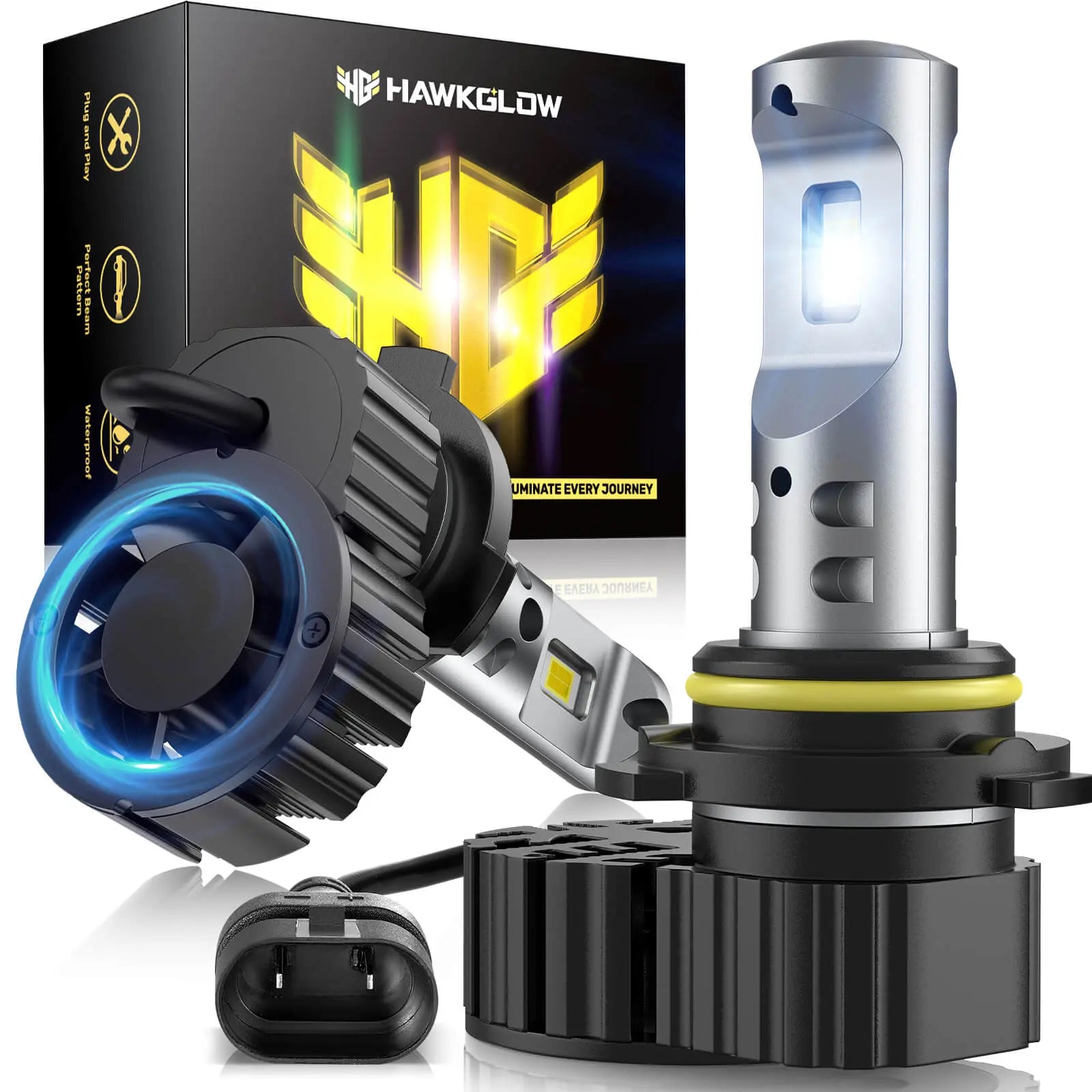 M9F 9005/HB3 9006/HB4 H11/H8/H9 H7 70W 6500K White 20000LM IP68 LED Headlight Bulbs 2 Pcs | Hawkglow Perfect Fit Design