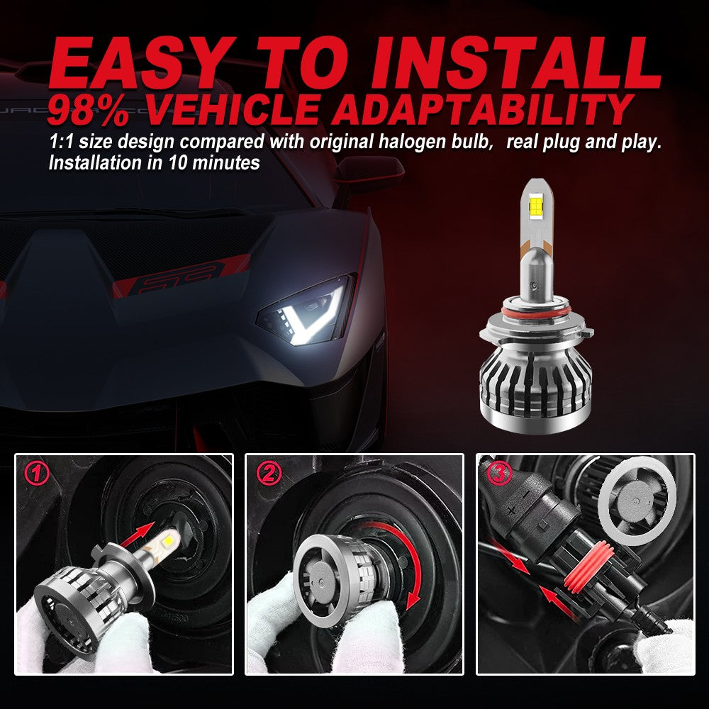 FLASHARK 9005/HB3 H4 H7 H11 H13 LED Headlight Bulbs , 80W£¬6000K  White, 6400 LM Per Set, Super Bright and Penetration,Plug and Play, Halogen Replacement DRL Bulbs 2 Packs Flashark