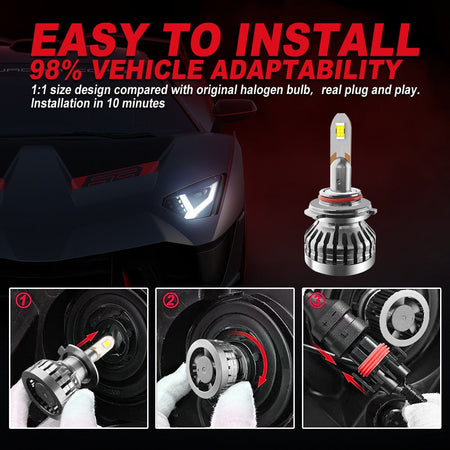 FLASHARK 9005/HB3 H4 H7 H11 H13 LED Headlight Bulbs , 80W£¬6000K  White, 6400 LM Per Set, Super Bright and Penetration,Plug and Play, Halogen Replacement DRL Bulbs 2 Packs Flashark