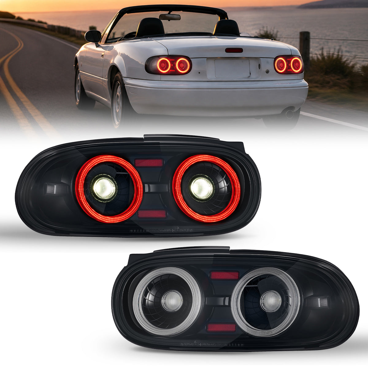 For 1990-1997 Mazda MX-5 NA Smoked LED Tail Lights Assembly Pair