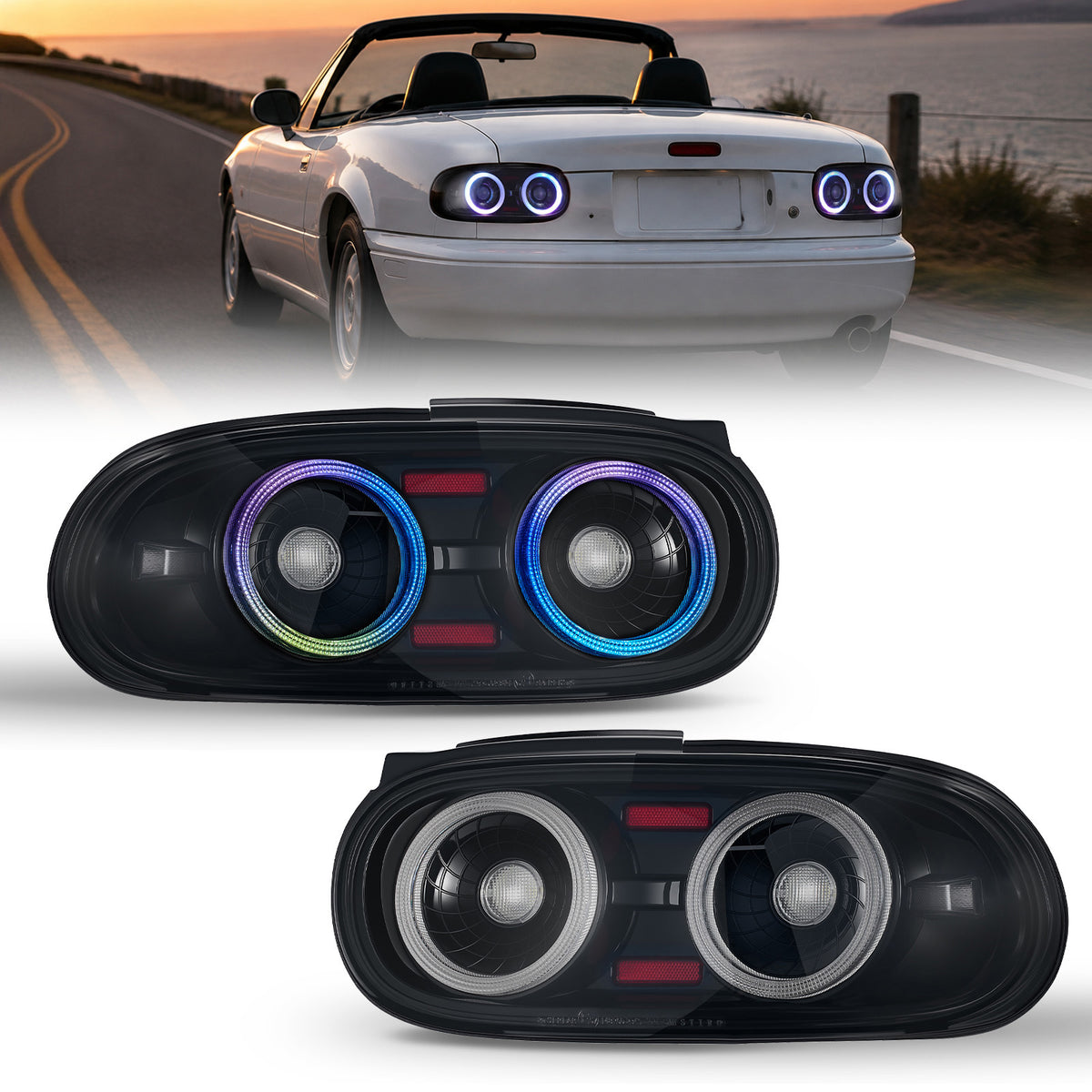 For 1990-1997 Mazda MX-5 NA Smoked RGB LED Tail Lights Assembly Pair